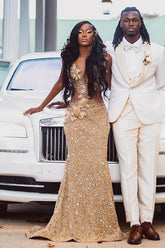 Glamorous Champagne Crystal Appliques Sleeveless Prom Dress